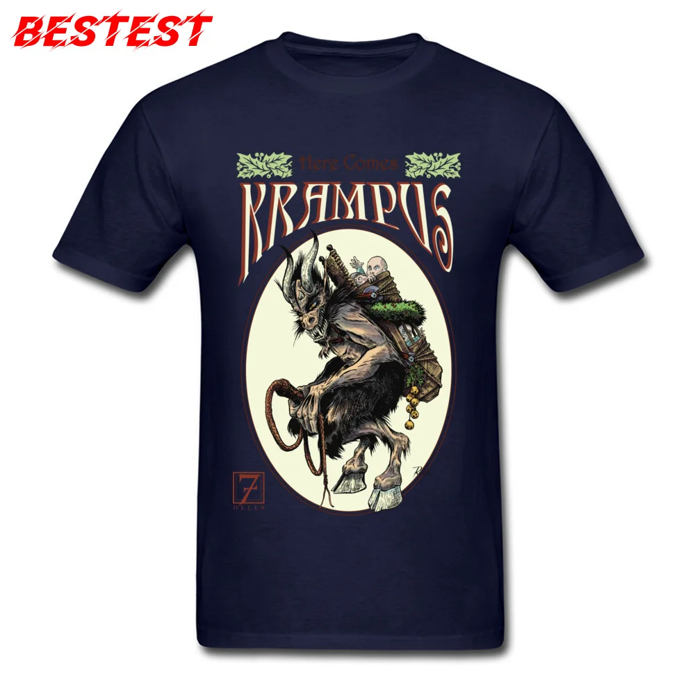 Here Comes Krampus 100% Cotton Tees for Men Comics T-shirts Street Newest O-Neck Tees Short Sleeve Top Quality Here Comes Krampus navy