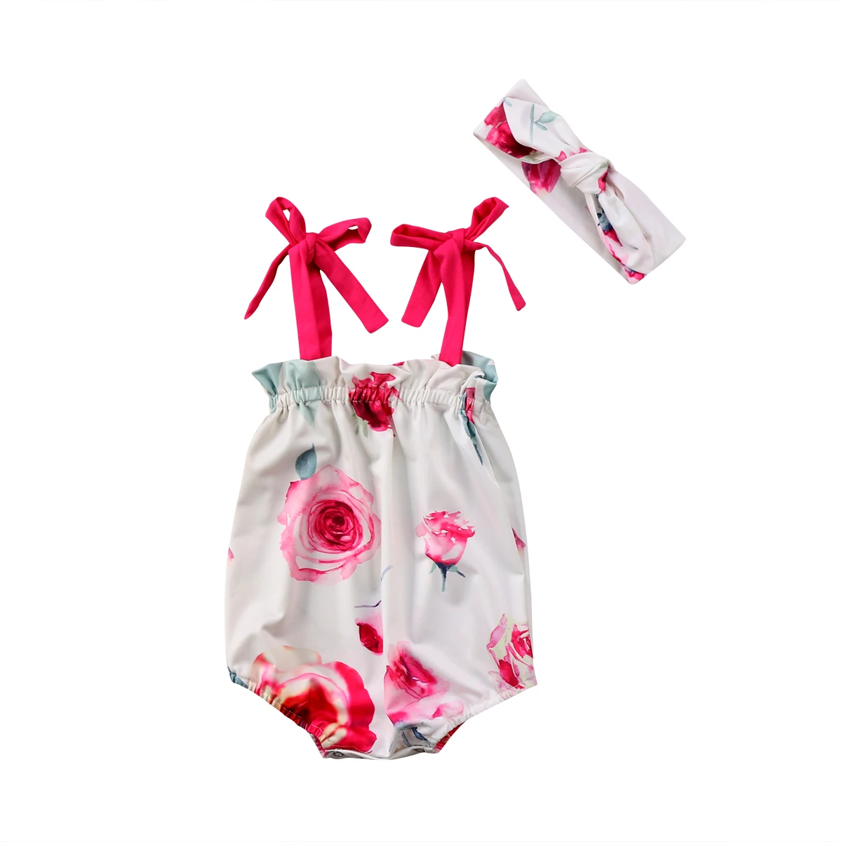 Newborn Infant Baby Girl Floral Jumpsuit Bodysuit Headband Girls