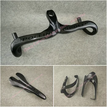 

Packaged for sale full carbon fiber with 3K Glossy finish Cipollini carbon bicycle Handlebar+Saddle+Water bottle cages Holders