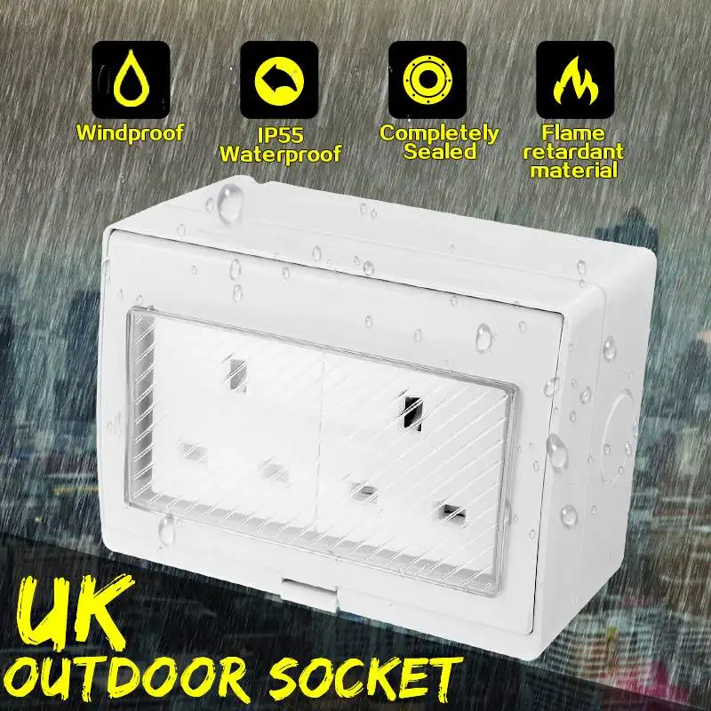 UK Standard 250V 13A Waterproof IP55 Electrical 2 Bit UK 2/Single Socket Plug Wall Mount Power Outlet Wall Switch