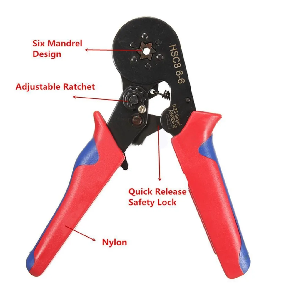 HSC8 6-6 sixmandrel терминальная ОБЖИМНАЯ Pliers0.25-6 мм/AWG23-10Adjustable Ratchet наконечник плоскогубцы инструмент обжимной соединитель провода