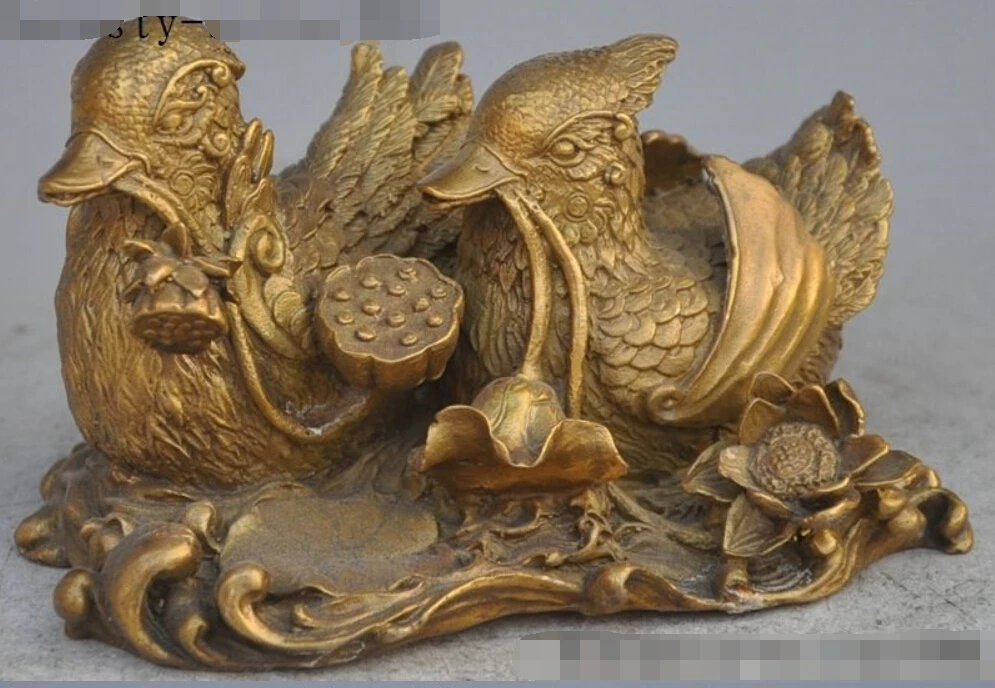 

6"chinese fengshui folk brass Lovers Mandarin duck auspicious lucky statue pair discount 30%