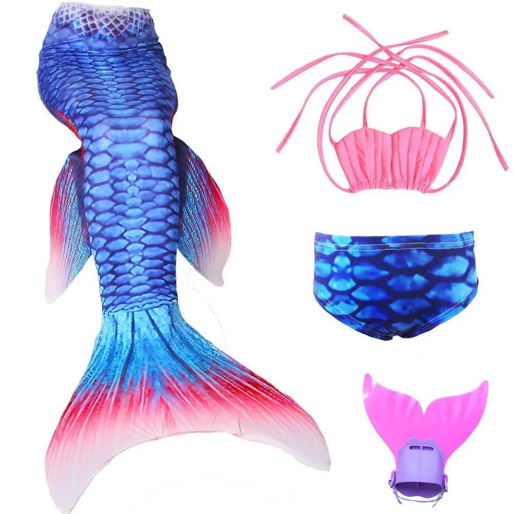 Детский костюм с изображением сказочной Феи для девочек; с хвостом русалки Косплэй хвост русалки с Моноласты, бикини, пляжный комплект для детей, платье покроя «ласты для дайвинга