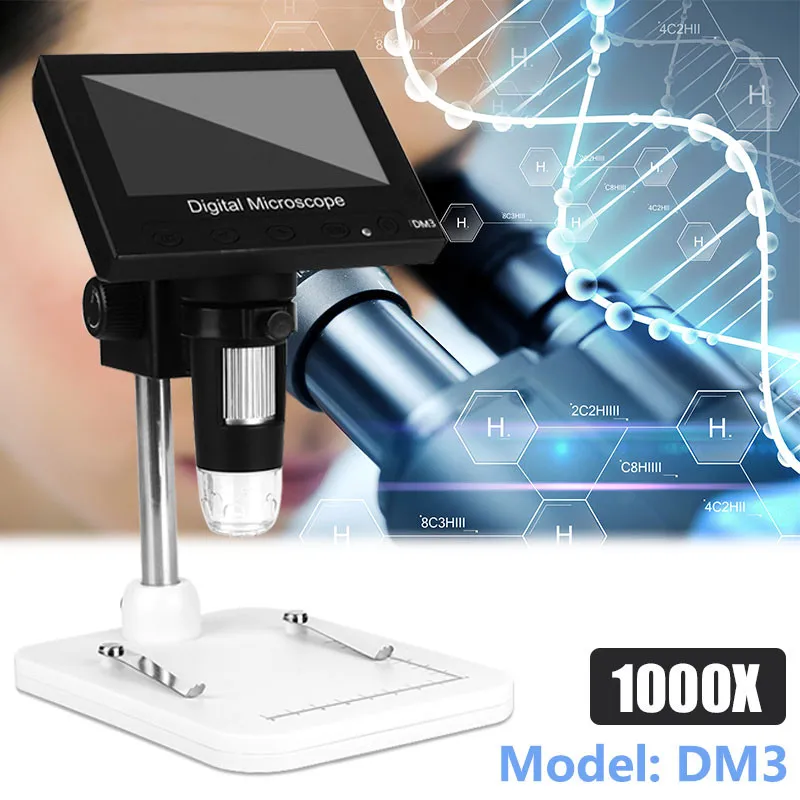 

1000x USB Digital Electronic Microscope 1080P DM3 4.3"LCD Display VGA Microscope With 8 LED Stand For PCB Motherboard Repairing
