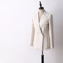 Роскошный женский блейзер с бусинами и бусинами, элегантные офисные женские пальто с v-образным вырезом и длинными рукавами, шерстяное пальто высокого качества, наряды