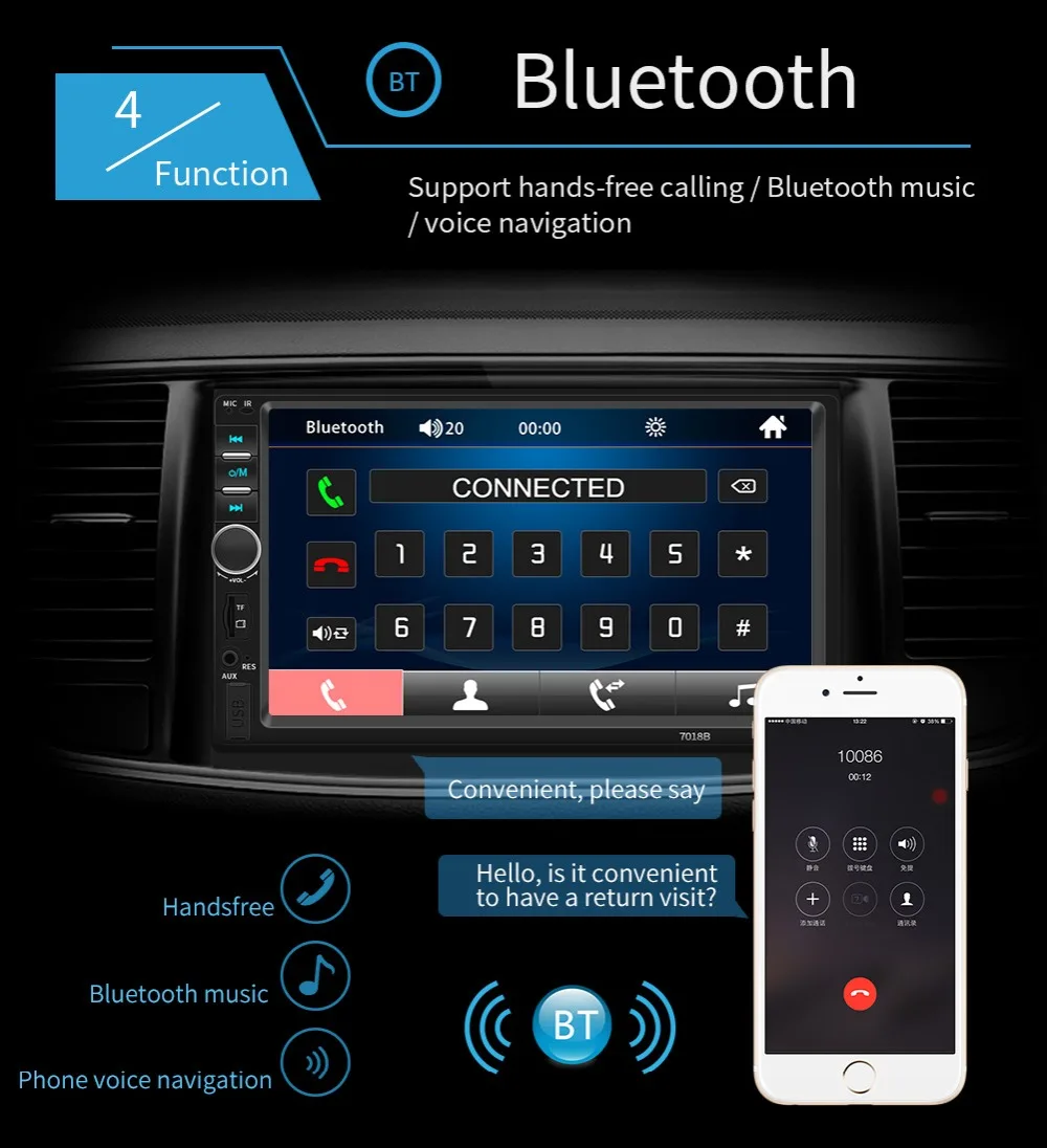 Радио MP5 плеер Bluetooth Handsfree Autoradio AUX USB обратное изображение поддержка просмотра камеры автомобиля радио 2 din Mirrorlink 7018B стерео