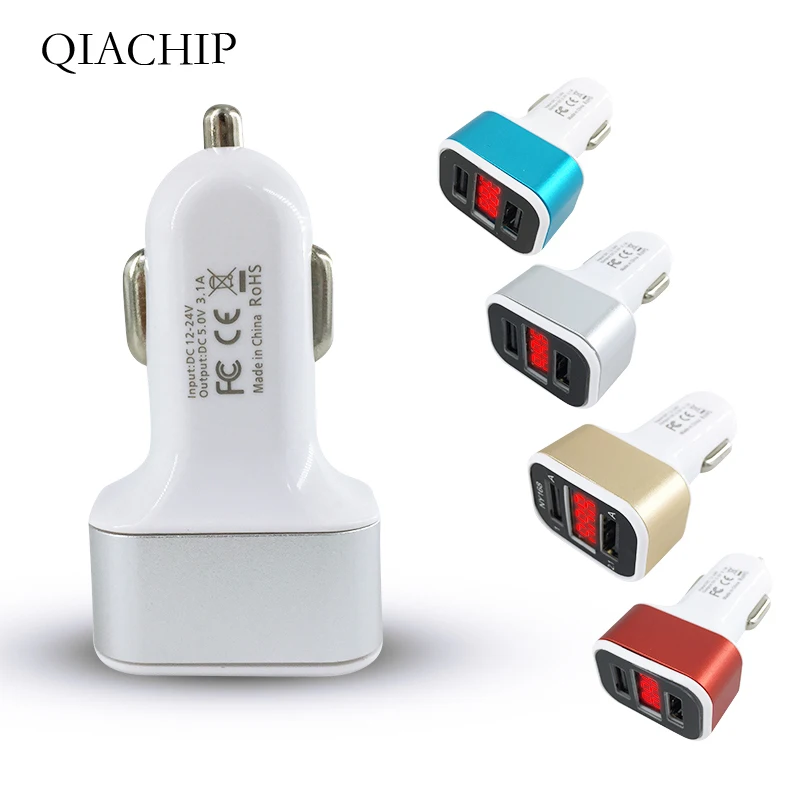 

QIACHIP 2-Port USB Output Car Charger LED Display Voltage Auto Power Adapter Fast Charge For cellphone pad MP4 Camera