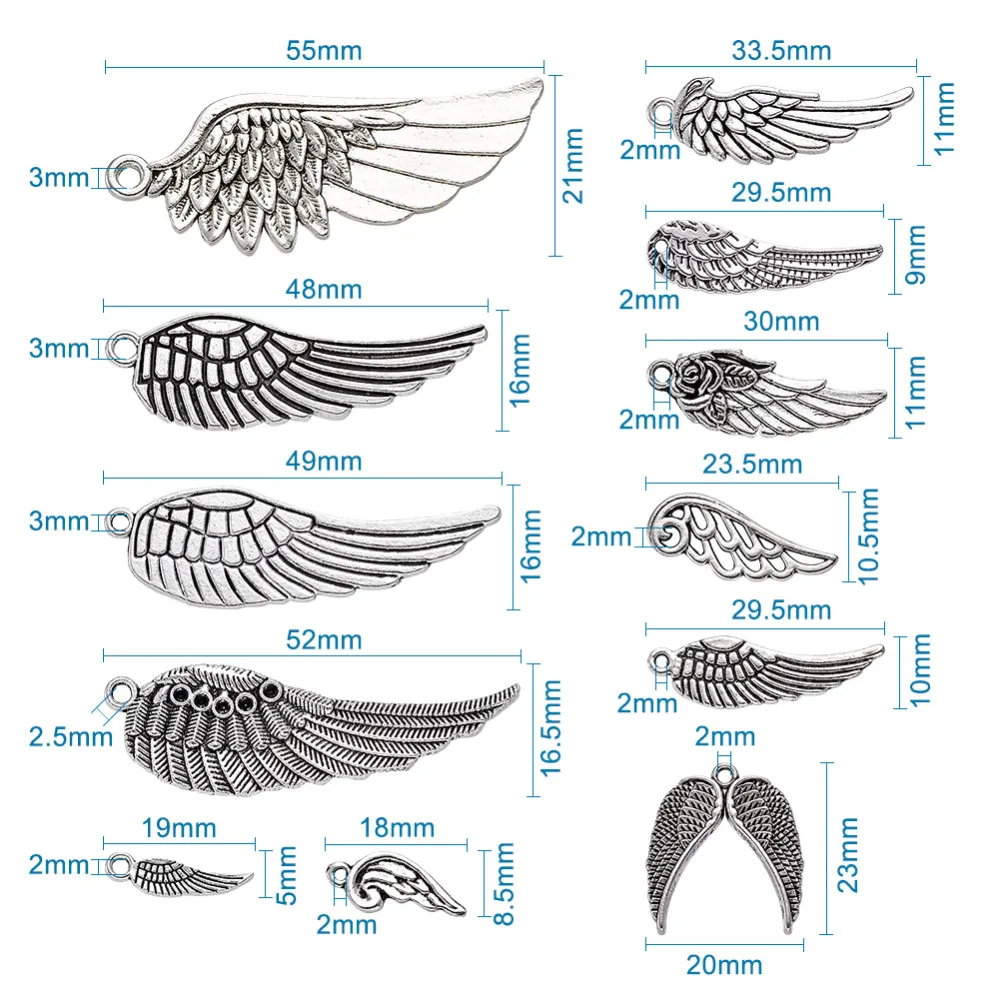Около 30~ 35 шт/100 г античные серебряные бронзовые сплав Случайные Смешанные формы крыло Кулоны, подвески 24~ 56x9~ 21x1~ 2 мм, отверстие: 1,5~ 5x2~ 3 мм