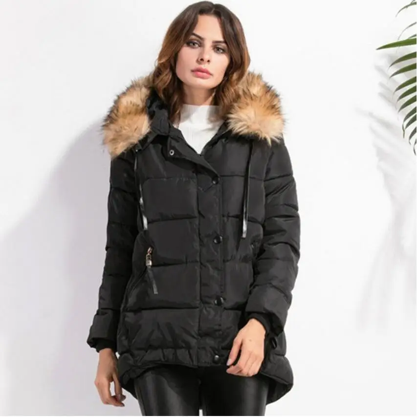 

2017 Winter Jacket Women Slim Solid Parka Hooded Fashion Ladies Winter Padded Coat Female Down Jacket Warm Fuax Fur Collar Z10
