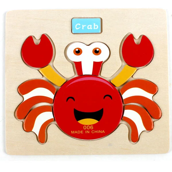 14,7*14,7 см деревянные игрушки для детей 3D маленькие Пазлы для детей мультфильм животных Ранние развивающие игрушки фрукты головоломки - Цвет: Crab