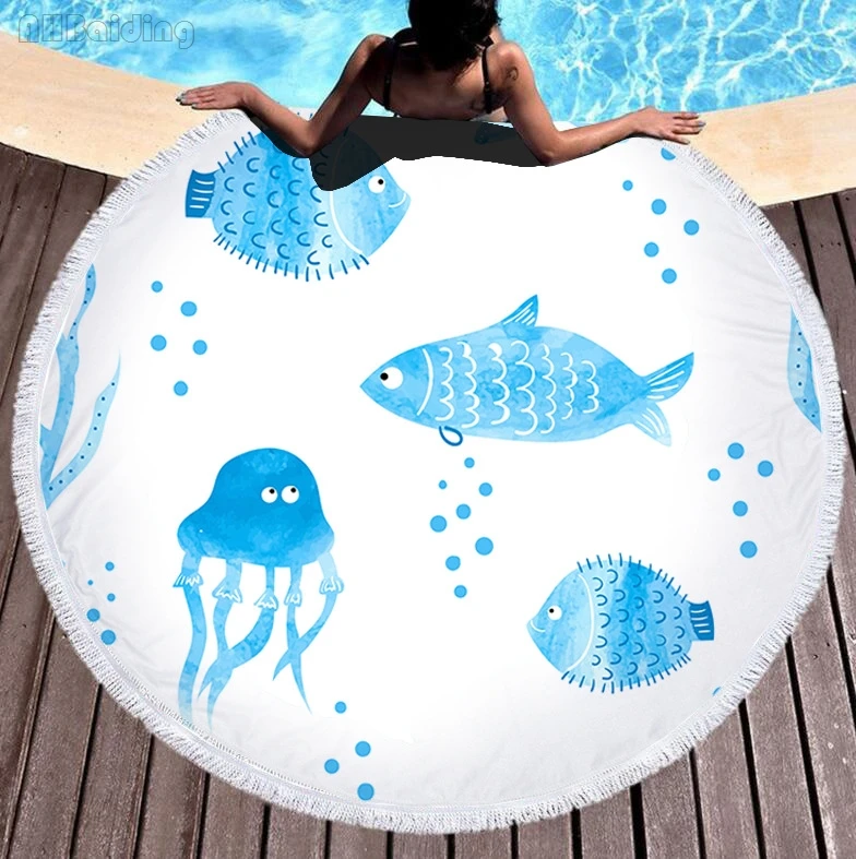 Blue Ocean Fish Printed Beach Towel Women Large Microfiber Fabric Bath
