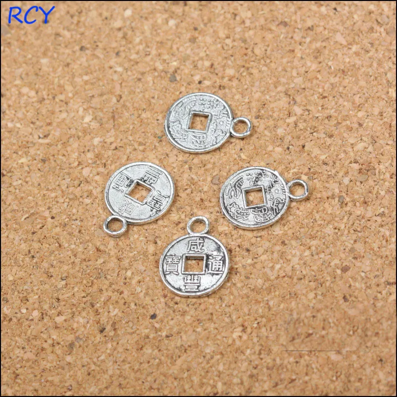 

Hot selling 10 Pieces/Lot 12mm*10mm antique bronze Plated tag charm Chinese money charms bracelet connector For Jewelry Making