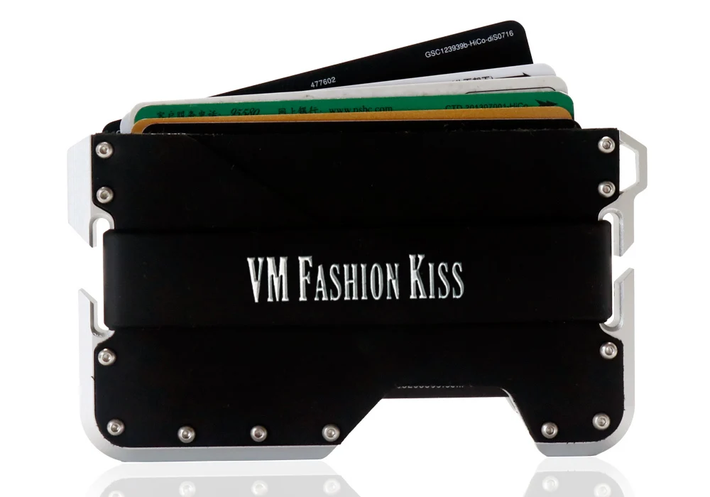 VM FASHION KISS Crazy Horse кожаный RFID блокирующий кошелек EDC CNC аэрокосмический класс алюминиевый держатель кредитных карт ультратонкий кошелек