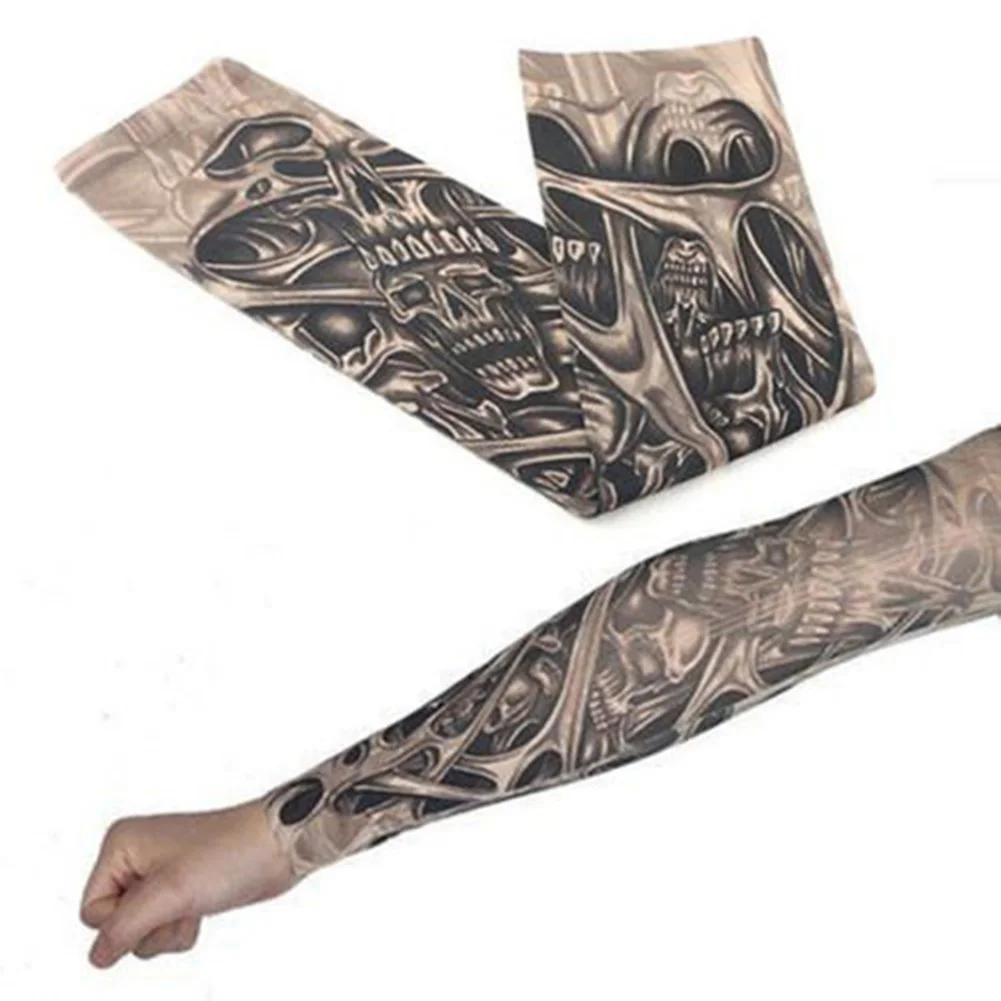 Модные Для мужчин татуировки рукавом Эластичный УФ-защита скольжения Mangas эластичный нейлоновый с имитацией татуировки руки наколенник