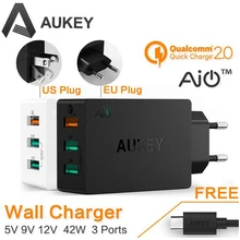 AUKEY Original Quick Charge 2.0 3 Port USB Wall Charger + Micro USB Cable For Xiaomi Samsung Smart Fast Mobile Charger