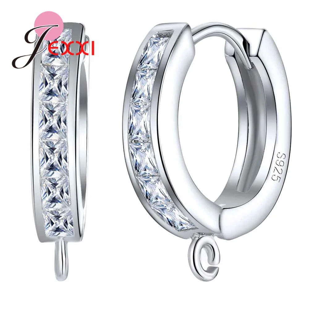 Женские серьги Крючки из серебра 925 пробы с прозрачным фианитом|earring findings|silver hook