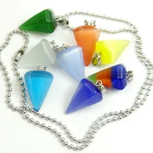 Натуральный камень кошачий глаз камень Агаты опал шестиугольной формы маятниковая Подвеска из нержавеющей стали цепи ожерелье для женщин ювелирные изделия