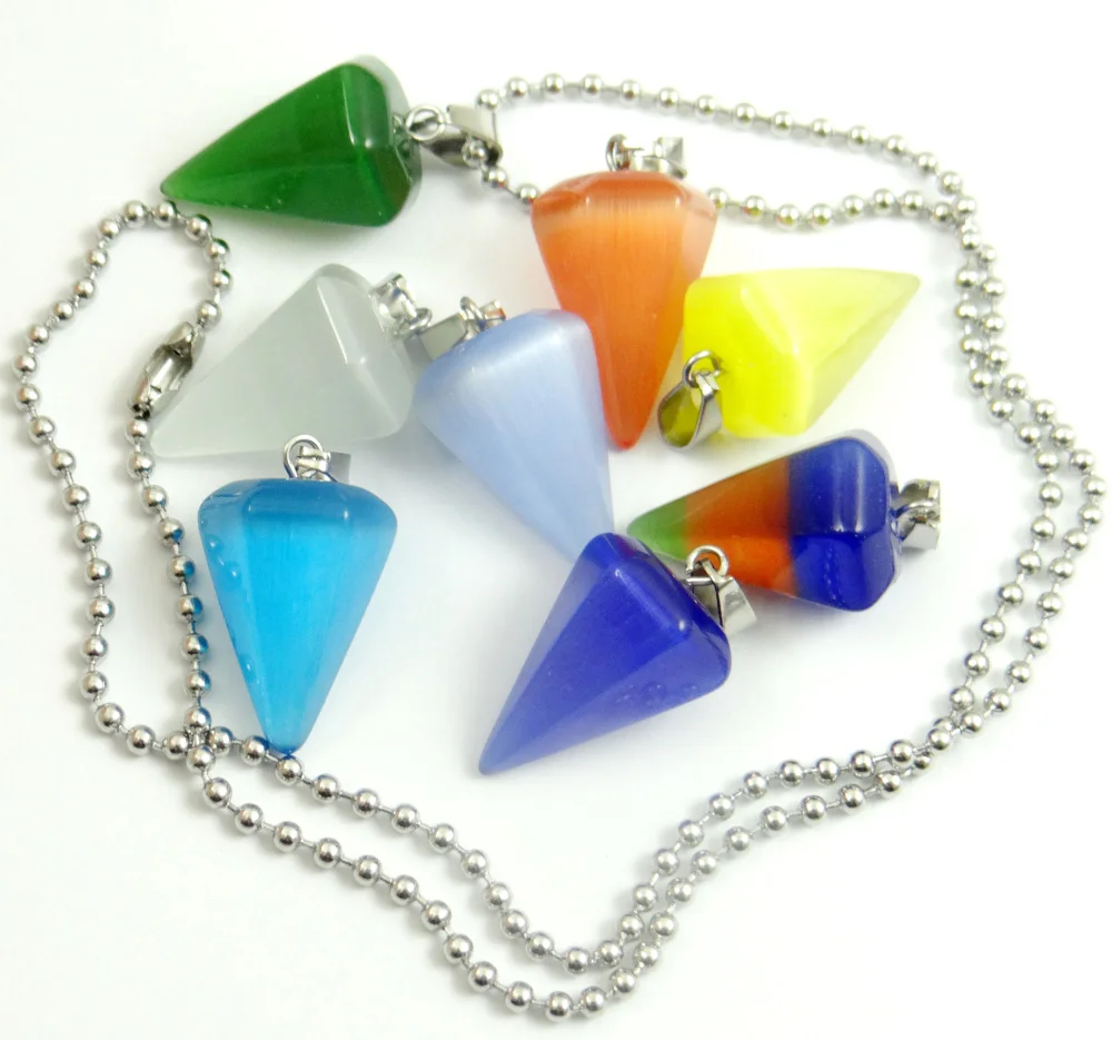 

Natural stone Cat eye stone agates Opal Hexagonal shape pendulum Pendant stainless steel Chains Necklace Women Fashion Jewelry