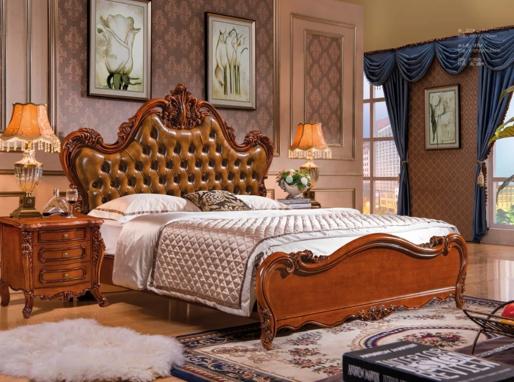 Современная Европейская кровать из массива дерева Мода Резные 1,8 м кровать французская мебель для спальни DN210