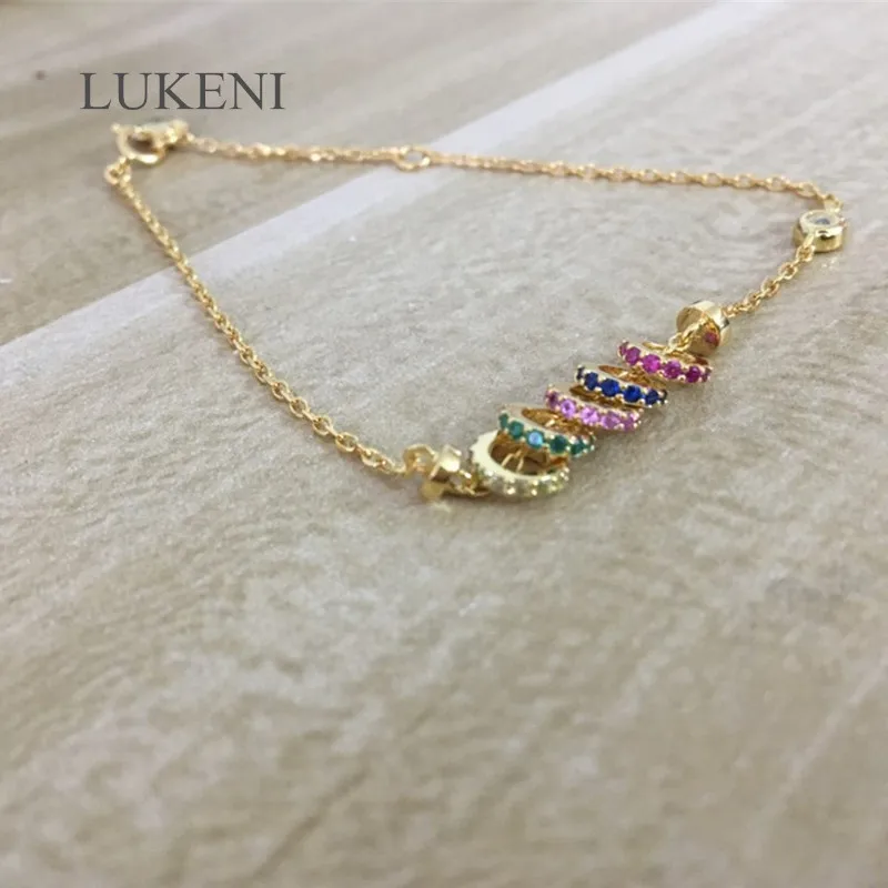 

LUKENI Hot Selling Elegant And Stylish Personality S925 Sterling Silver Micro-Inlaid Zircon Colorful Rainbow Bracelet For Women
