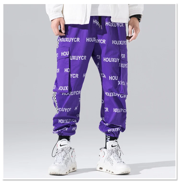 Фиолетовый черный Checker Мужские штаны для бега уличная мода хип-хоп