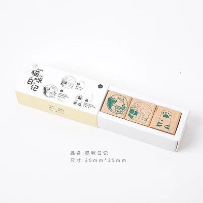 Vintage Cartoon cute cat DIY wooden rubber stamps set for scrapbooking stationery scrapbooking standard stamp - Color: 2