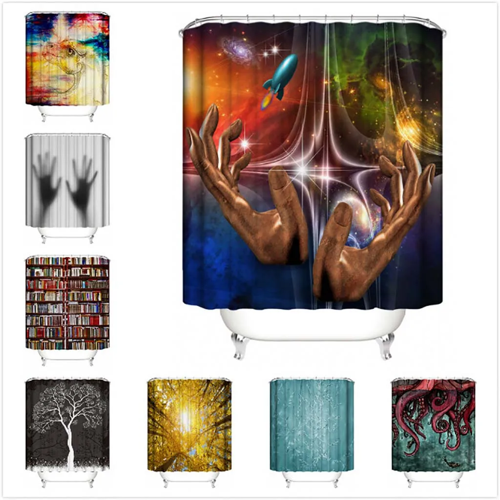 

creative PVC Shower Curtain with 12 Hooks 3D Printed Bathroom Polyester Bath Screen Bathroom Decorations Douchegordijn #1/7