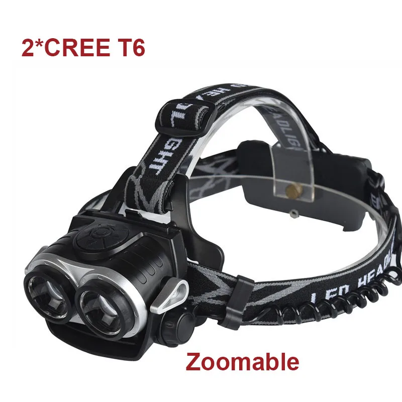 

NEW LED Headlamp 2 * CREE XML T6  glare 5000Lumens support  USB charging T6 headlight  telescopic zoom headlights with 2*18650