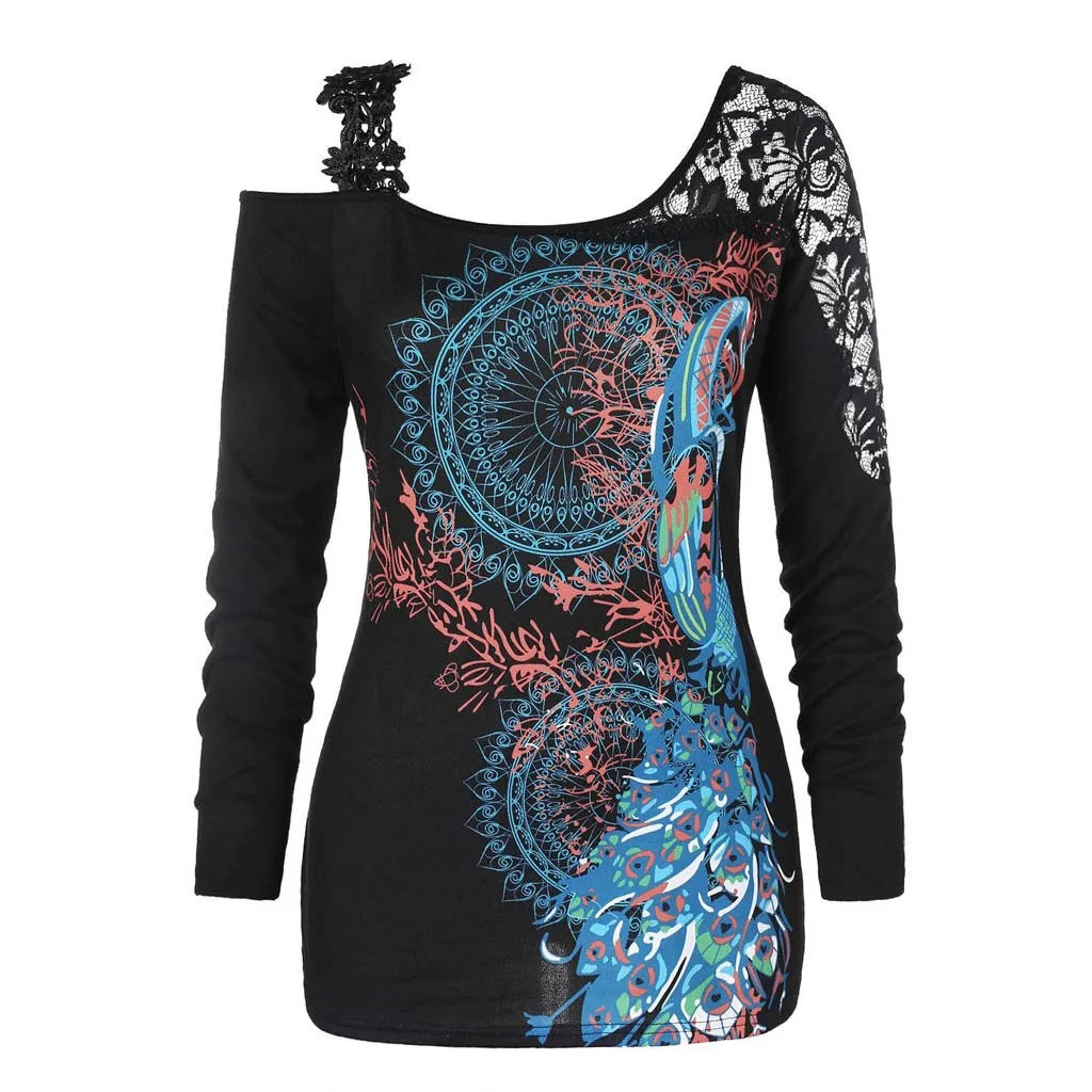 

Plus Size Womens Tops And Blouses 2018 Women Vintage Lace Patchwork Long Sleeve Blouse Cold Shoulder Ladies Tops Clothing