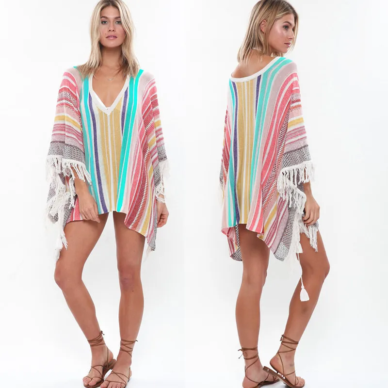 

Beach Cover Ups Swimming Suit For Women Women's Clothing The Color Stripe Outside Female Solid Cotton Sierra Surfer Bather