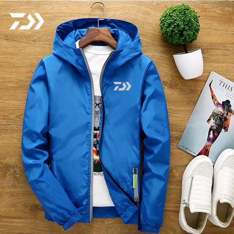 Daiwa Fishing Clothing Spring Autumn Outdoors Fishing Jacket With Hat Waterproof Wearing Clothes Sport Loose Coat - Цвет: Синий