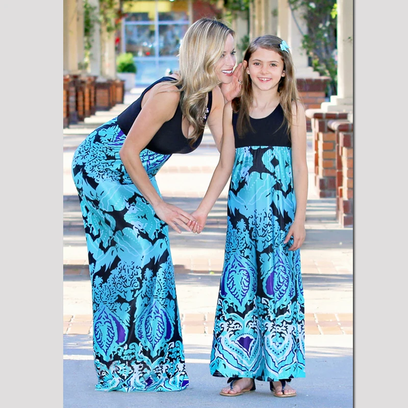 

Summer Mother Daughter Dress Family Look Mommy and Me Clothes Mom Mum Mama and Daughter Print Dresses Matching Outfits Clothing