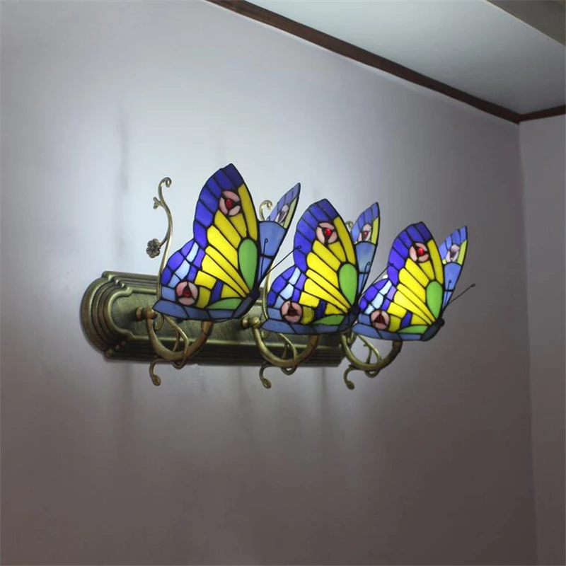 Lâmpada de Parede Feito à Mão Barra do Hotel Luz do Corredor Fumat Borboleta Arte Papagaio Vitrais Sombra Luzes Interior Arandela 17 mão arte papagaio vitrais sombra luzes interior