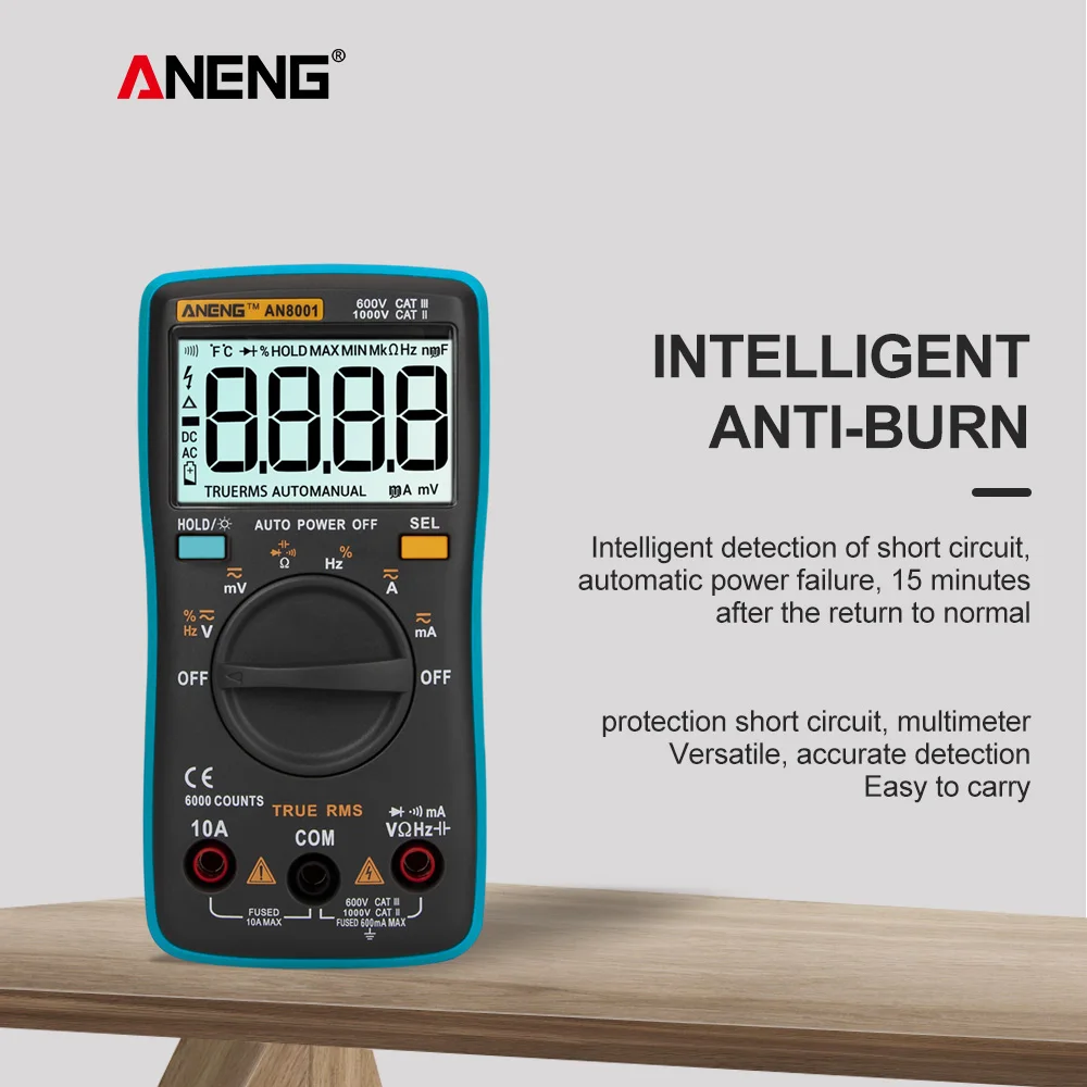 ANENG AN8001 True-RMS мультиметр цифровой multimeter транзистор тестер esr мультиметр digital multimeter провода для мультиметра указатель напряжения transistor capacitor tester dc dc мультитерка ZT102/RM102