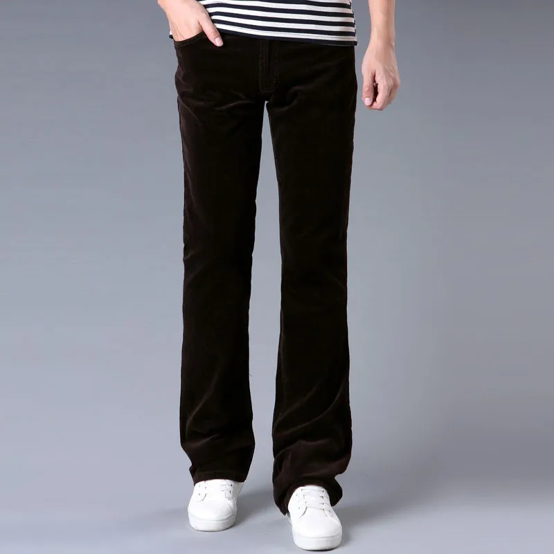 Весенне-осенние мужские джинсы повседневные вельветовые брюки с микро-колокольчиком Корейская версия стрейчевых узких широких брюк