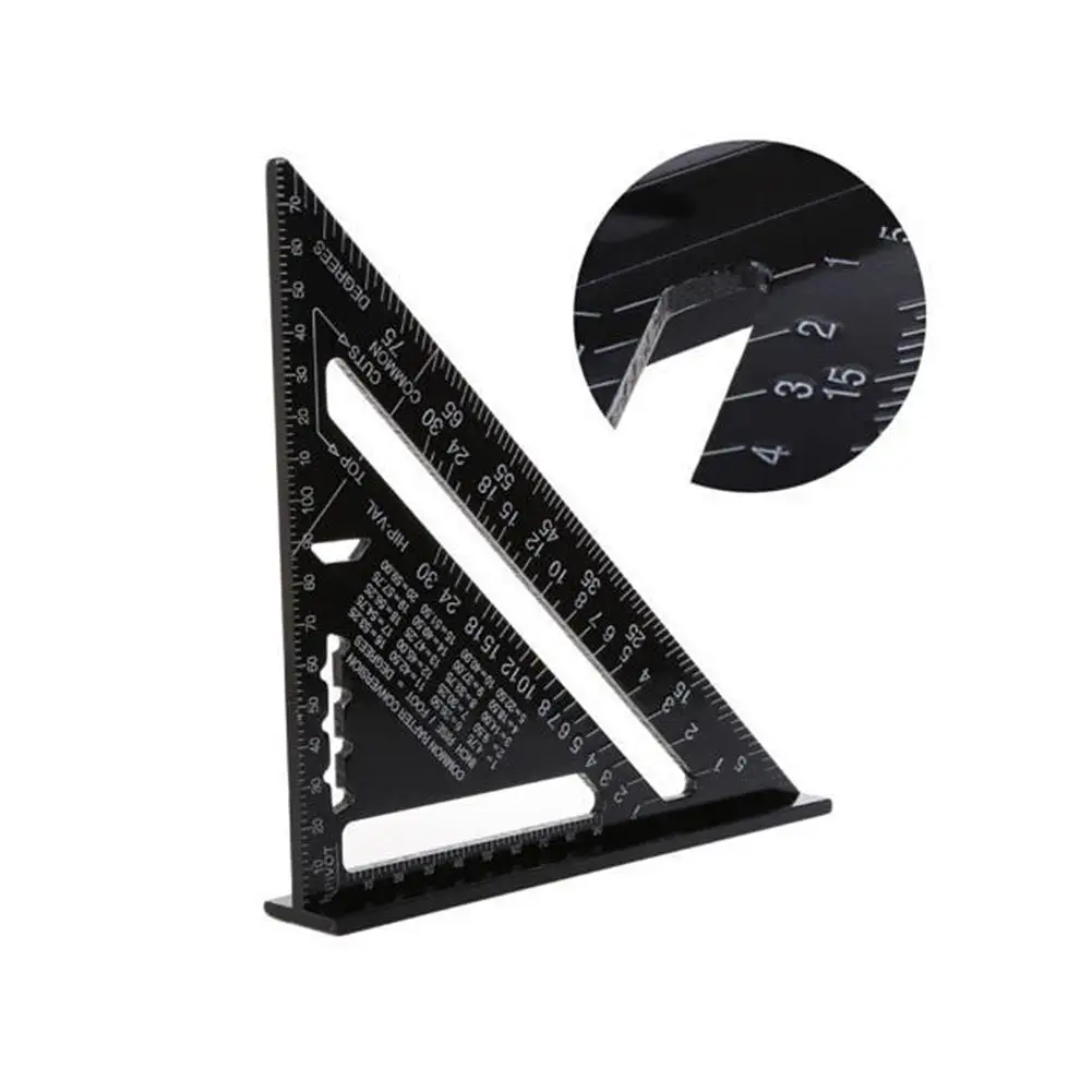 

7 Inch 12 Inch Metric Aluminum Black Oxide Triangle Measuring Ruler 90 Degrees 45 Degrees Carpentry Triangle Ruler L-square