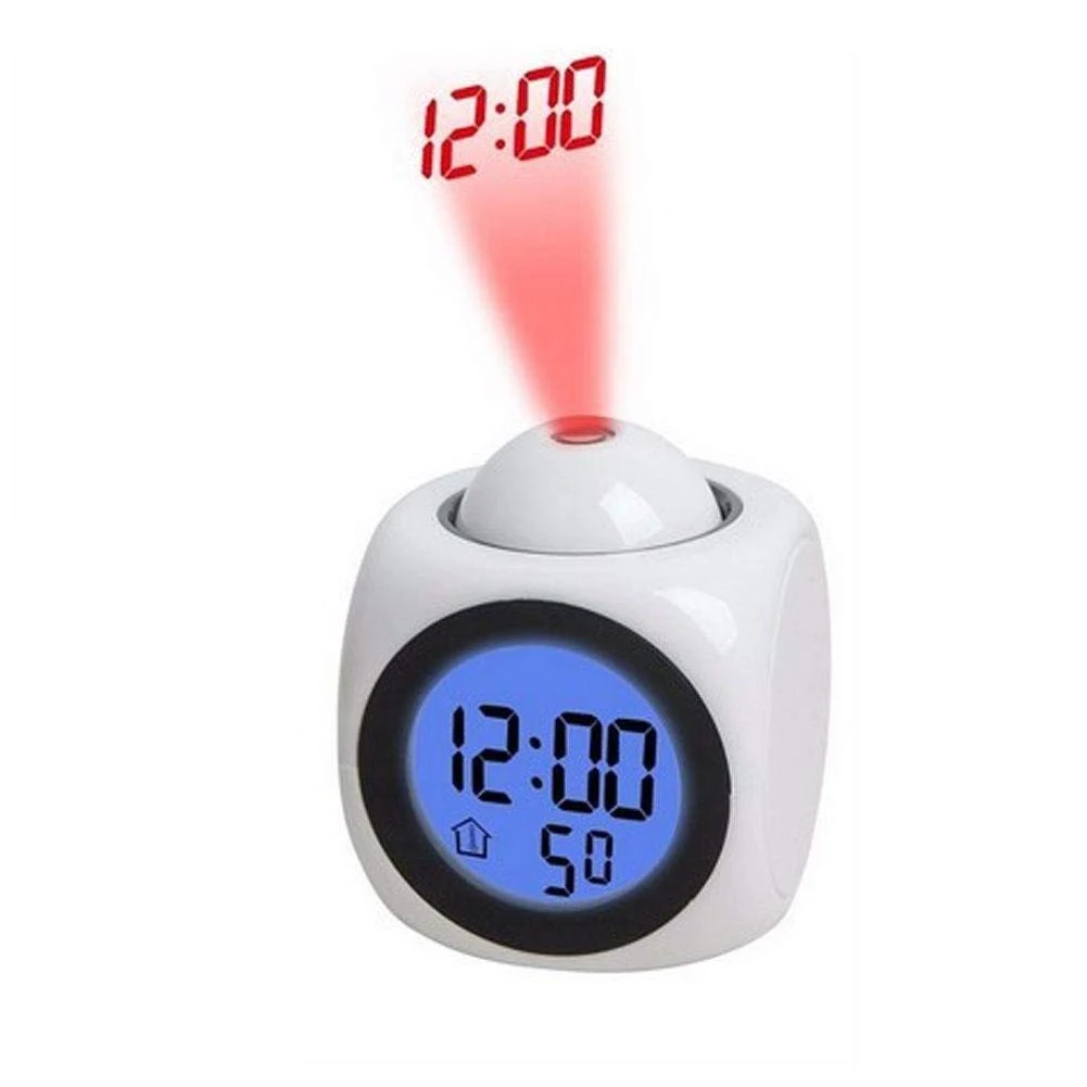 

LCD Projection LED Display Time Digital Alarm Clock Talking Voice Prompt Thermometer Snooze Function Desk Night Lamp