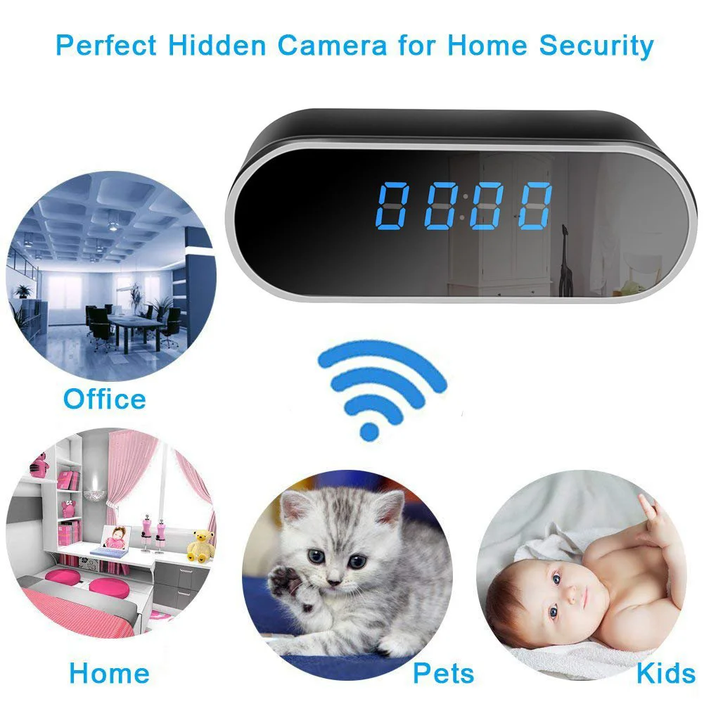 

1080P Wireless Camera Alarm Clock Motion Detection Nanny DVR Night Vision for Home Security 2019ing