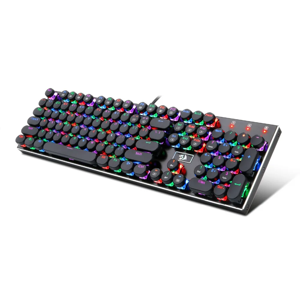 

Redragon Brown Switch Typewriter Mechanical Keyboard Round 104 Keys RGB LED Backlit Steampunk Style Wired US Keyboard K556