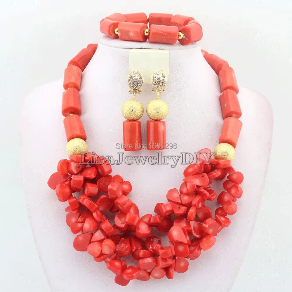 

Amazing!! African Nigerian Wedding Orange Coral Beads Jewelry Sets Fashion Bridal Jewelry Set Free Shipping HD0478