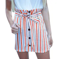 2018 Лидер продаж модные женские туфли летние Повседневная юбка Обёрточная бумага короткие мини-юбка кнопку повязку высокой талией Пляж