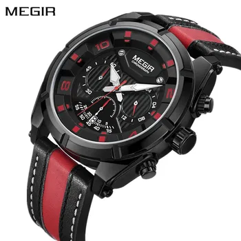 

MEGIR Watch Men Chronograph Military Sport Watch Fashion Waterproof Leather Band Men Watch Clock Reloj Hombre Relogio Masculino