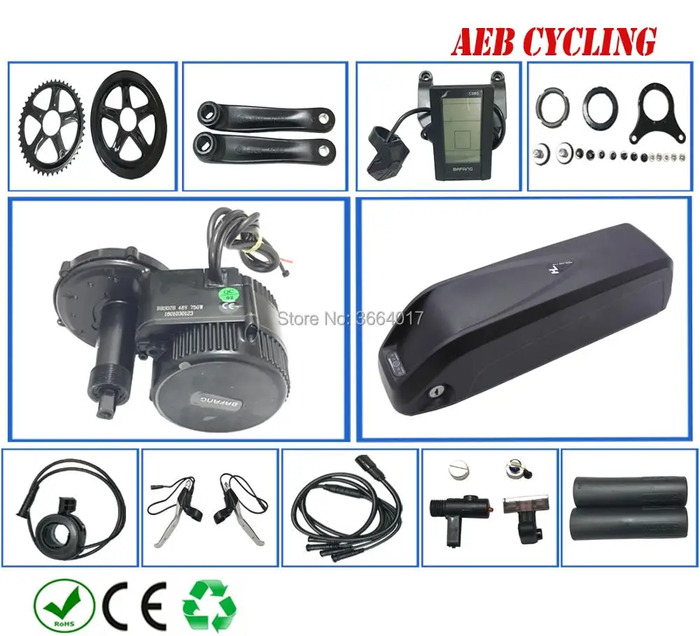 

EU US free taxes and shipping 36V BBS02B 36V 500W mid crank motor with 36V 16Ah high power Lithium ion Hailong down tube battery