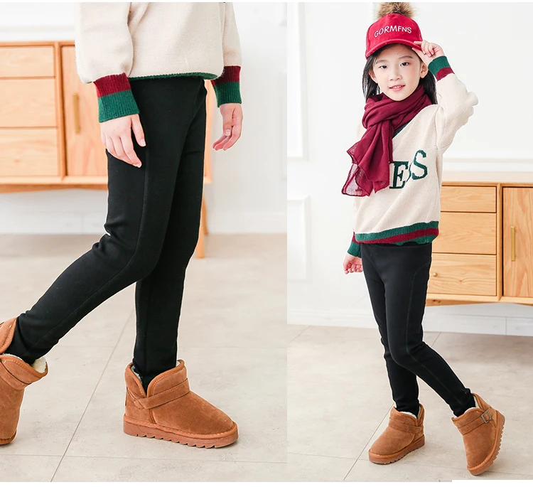 Новое поступление; теплые штаны для девочек; популярные зимние леггинсы в полоску с высокой талией для маленьких детей; плотные бархатные брюки; Детские флисовые брюки