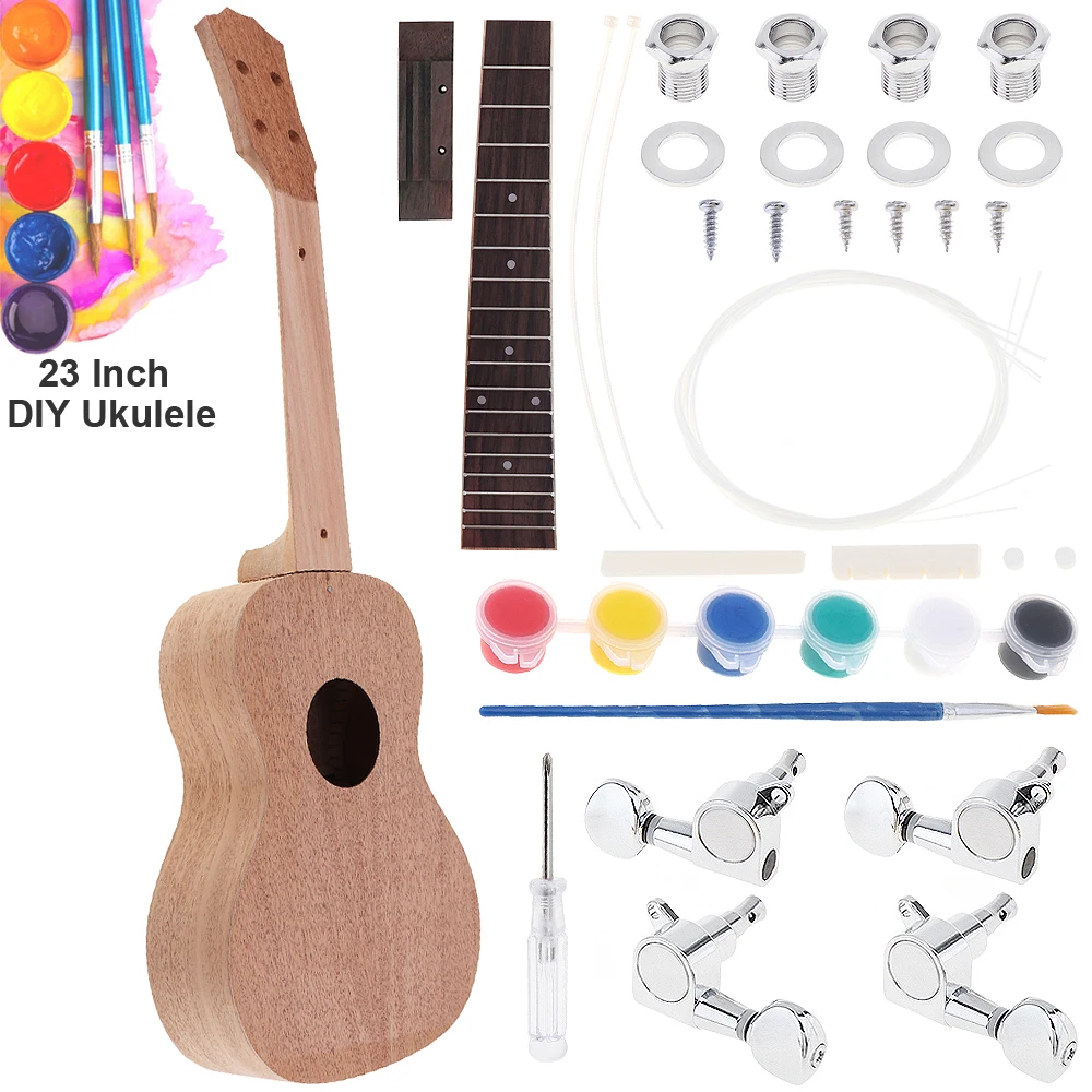 23 Inch Ukulele Mahogany DIY Kit Concert Hawaii Guitar with Rosewood Fingerboard and All Closed Machine Head | Спорт и развлечения