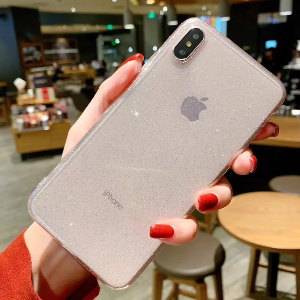 Applicable IphoneXSMAX glitter powder tpu mobile phone soft shell 78plus transparent XR protective cover personalized | Мобильные