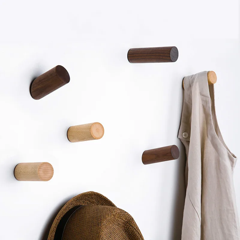 

Natural Wooden Wall Hooks Clothes Hanger Wall Mounted Oak Coat Hat Scarf Handbag Storage Rack For Hanging Key Decorative Hooks