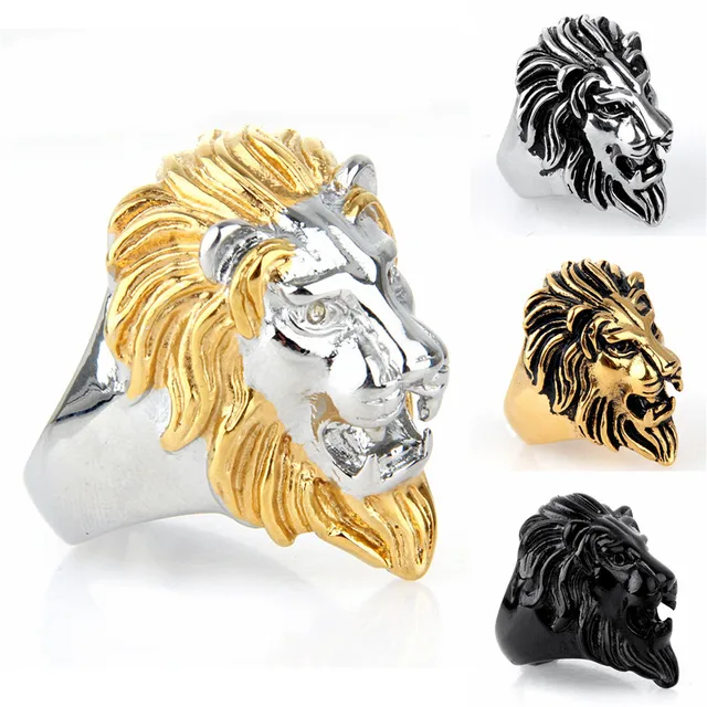 Vintage Stainless Steel Gold/ Black Color Lion Head Ring for Men Punk Rock 316L Vintage Stainless Steel Gold/ Black Color Lion Head Ring for Men Punk Rock 316L