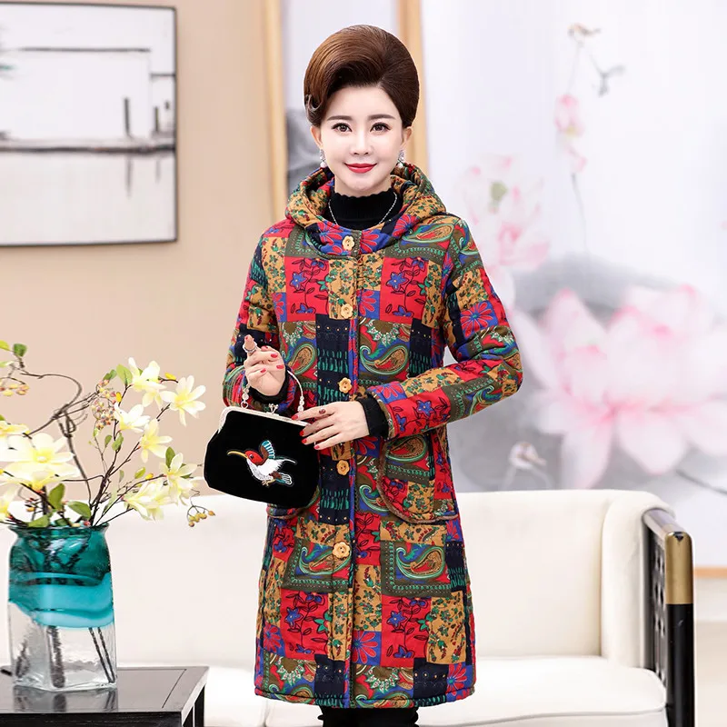 Winter Jacket Women 2018 New Autumn Winter Big Size 6XL Cotton-padded Coat Female Thick Printing Casual Plus Velvet Jacket S125