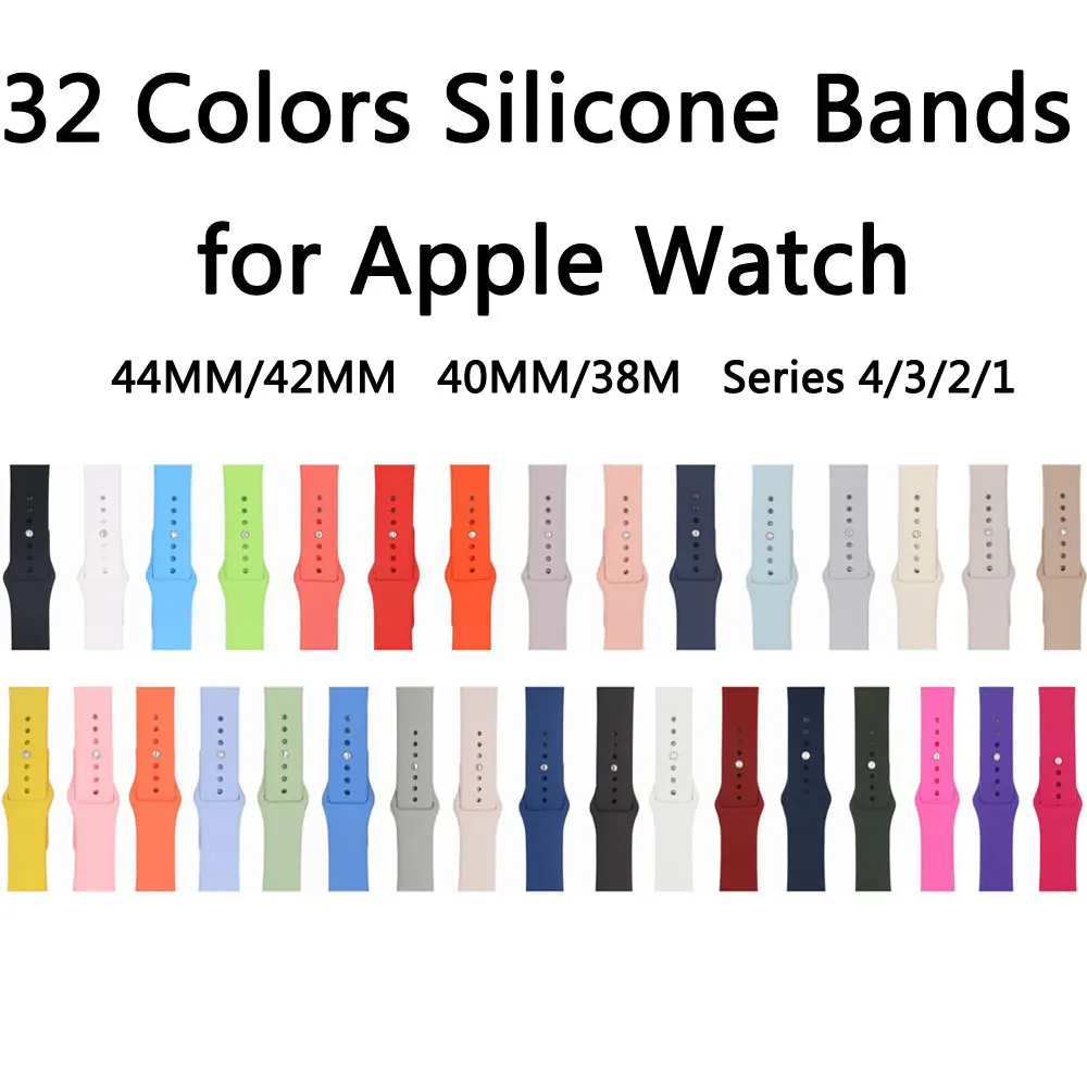 32 Colors Soft Silicone Replacement Sport Strap For Apple Watch Band 44/42/40/38mm Rubber Bracelet Wristband Iwatch Series 4/3/2